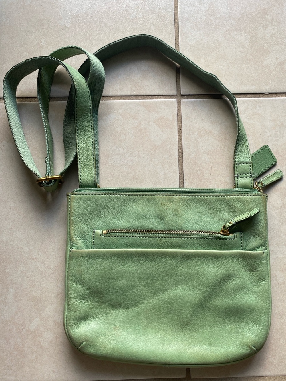 Fall Vintage Y2K Fossil Pebbled Leather Crossbody Bag in Sage Green